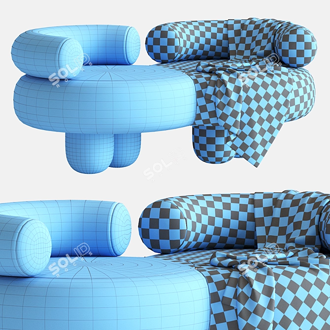 Italian Modern Siamese Sofa: Bouclé, Wood, Lacquered 3D model image 6