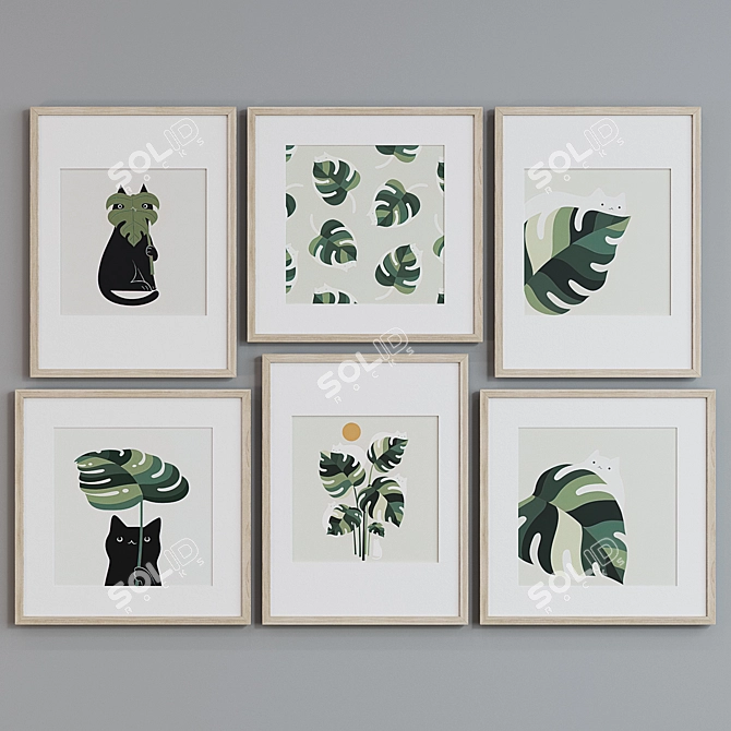 Modern Leaf and Cat Picture Frame Set 3D model image 3