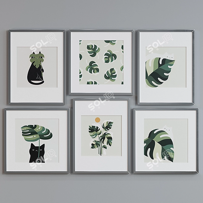 Modern Leaf and Cat Picture Frame Set 3D model image 5