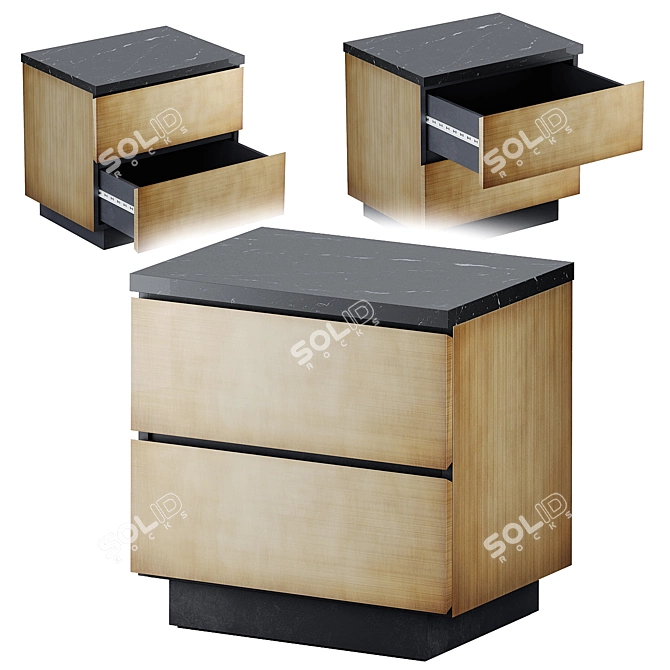Marble and Brass Nightstand 3D model image 1