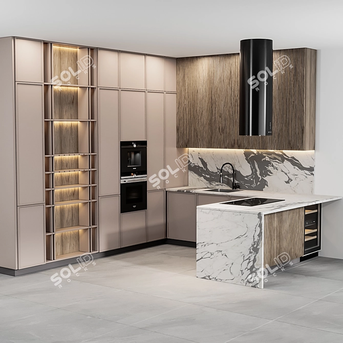 Modern Kitchen Design: Easy Resize, Versatile in Any Project 3D model image 2