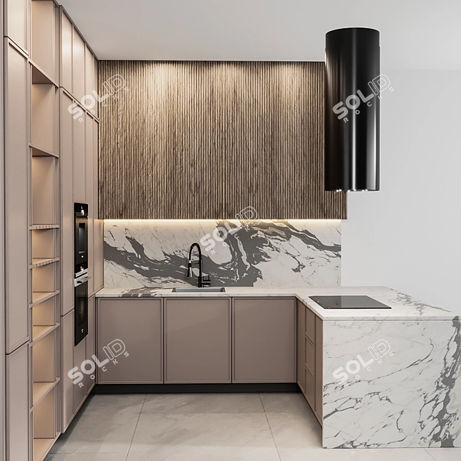 Modern Kitchen Design: Easy Resize, Versatile in Any Project 3D model image 3