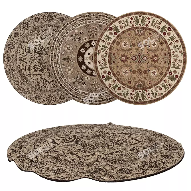 Round Rug Set: VRayFur, V-Ray & Corona Materials 3D model image 1