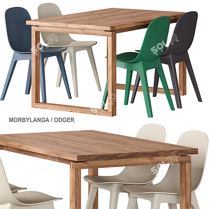 Modern Oak Dining Table and Chairs 3D model image 2