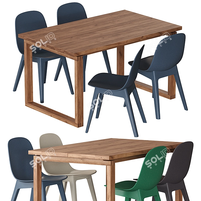 Modern Oak Dining Table and Chairs 3D model image 3