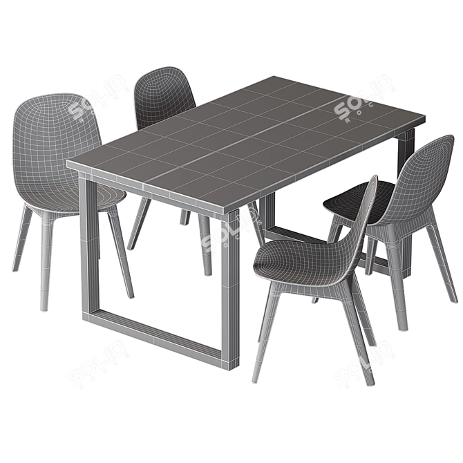 Modern Oak Dining Table and Chairs 3D model image 5