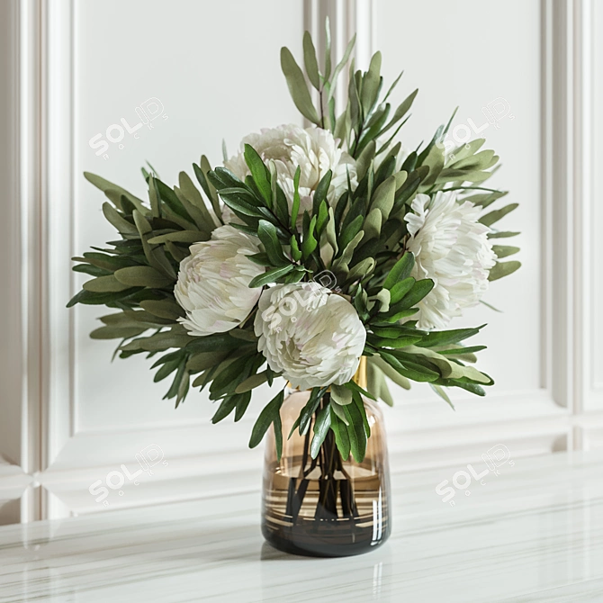 Elegant Peony & Baby's Breath Flower Set 3D model image 2