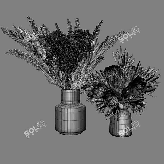 Elegant Peony & Baby's Breath Flower Set 3D model image 4