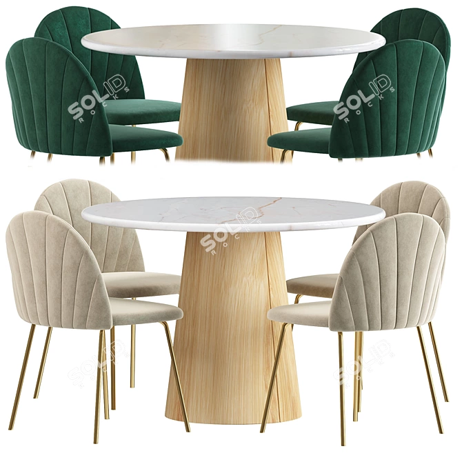 Dubai Velvet Dining Chair and Anton Marble Table 3D model image 1