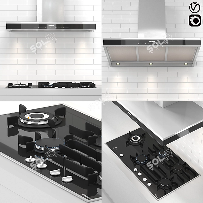 Miele Gas Cooktop & Puristic Hood 3D model image 1