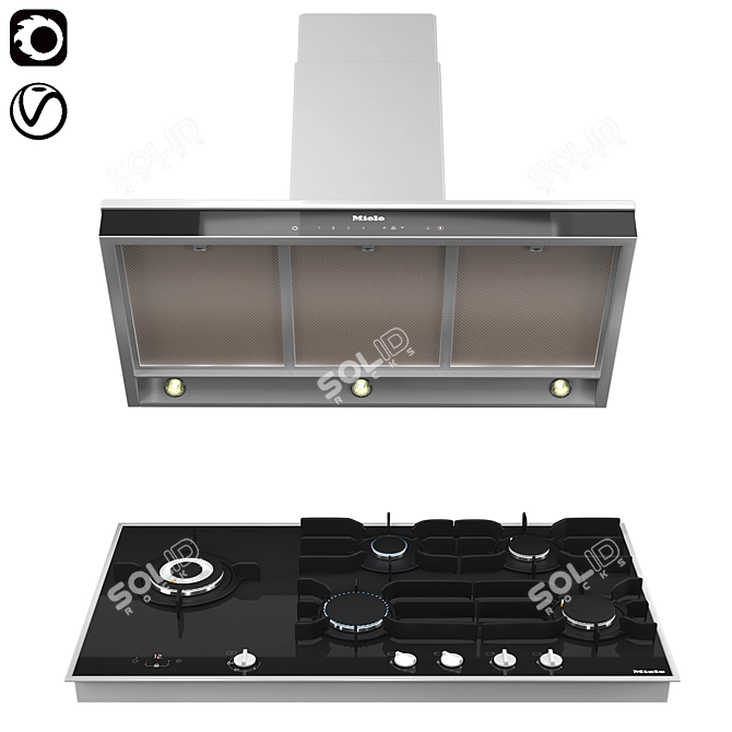 Miele Gas Cooktop & Puristic Hood 3D model image 8