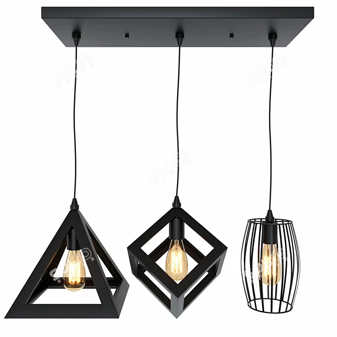 Nordic Pyramid Black Pendant Light 3D model image 1