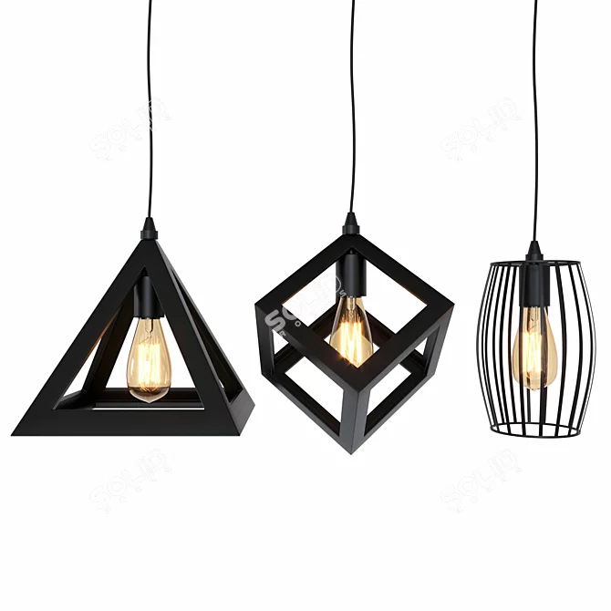 Nordic Pyramid Black Pendant Light 3D model image 2