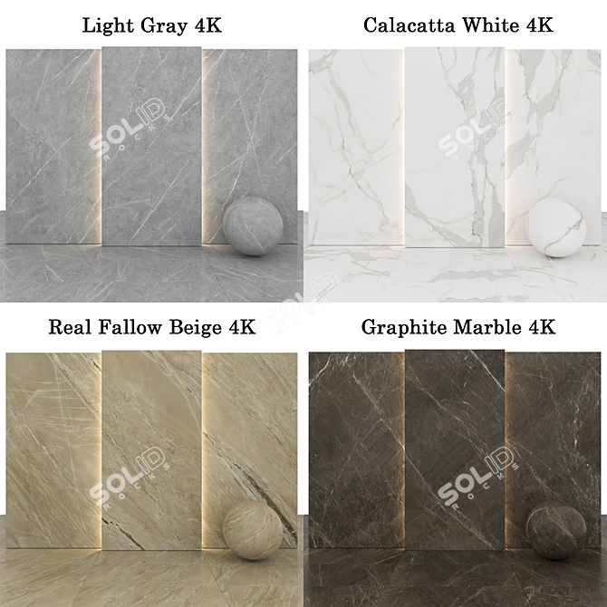 Marble Texture Collection: Light Gray, White, Graphite & Beige 3D model image 2