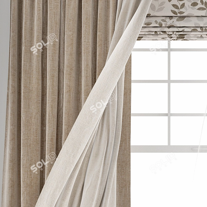 3D Curtain Model with Wind Effect 3D model image 2