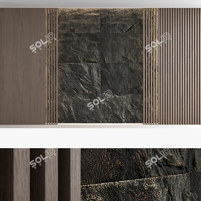 Decorative Stone and Wood Wall Panel Set 3D model image 4