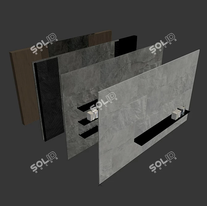 Decorative Stone and Wood Wall Panel Set 3D model image 6