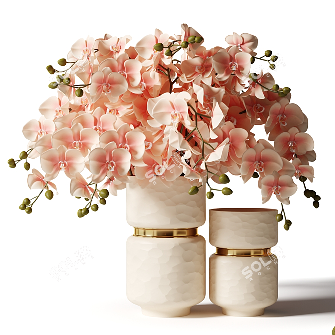 Pink Orchid Bouquet in Beige Vase 3D model image 1