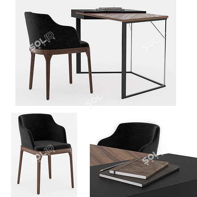 Modern Writing Set: LUVRA Desk and AF_KEDA Chair 3D model image 3