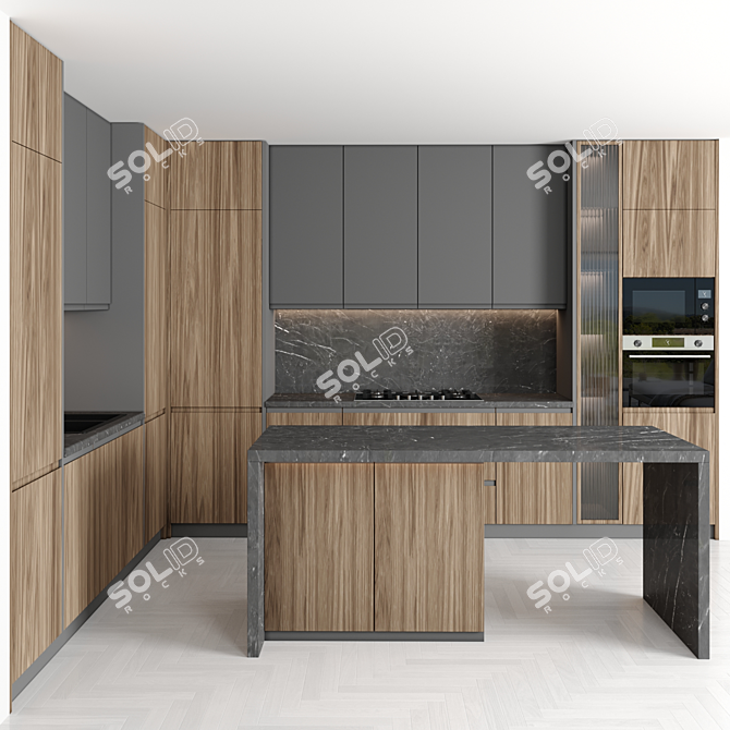 Sleek Island Kitchen: Modern, Functional, Stunning 3D model image 2