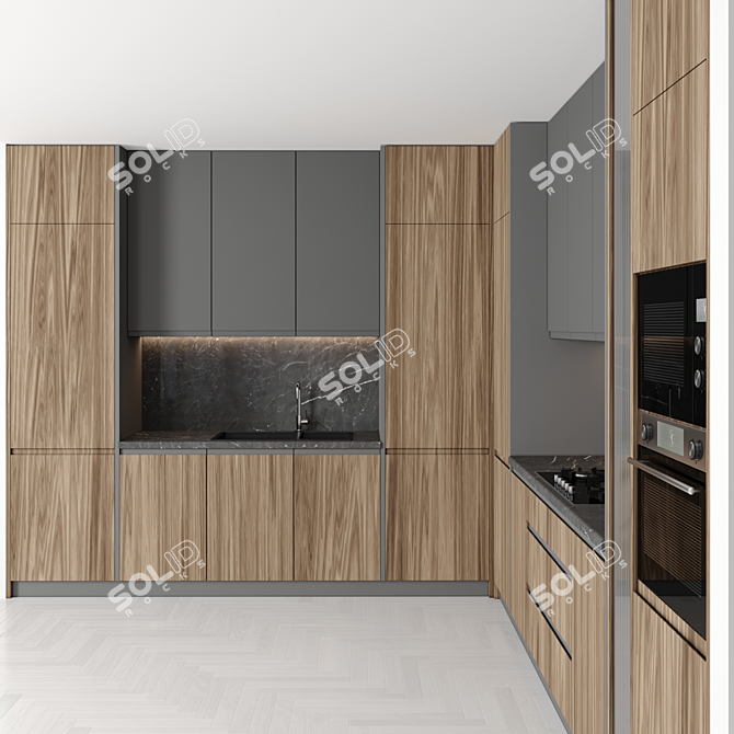 Sleek Island Kitchen: Modern, Functional, Stunning 3D model image 3