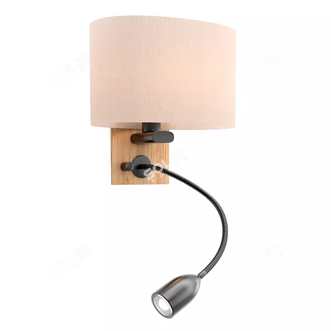 Contemporary White Fabric Wood Wall Lamp 3D model image 1