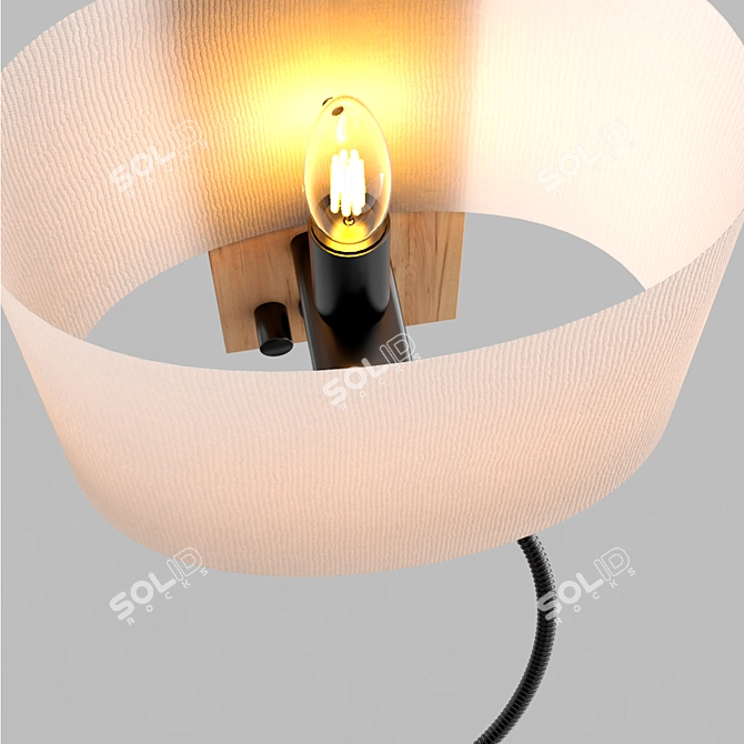 Contemporary White Fabric Wood Wall Lamp 3D model image 3