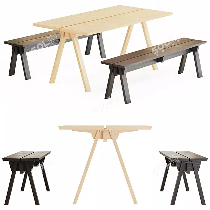 Ariake Sagyo Table & Bench 3D model image 1