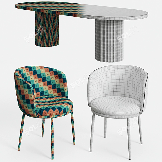 Sophisticated Dining Set: GLOBEWEST Benjamin Ripple Table & Eichholtz Filmore Chair 3D model image 3