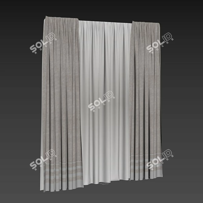 Modern Grey Striped Cotton Curtains 3D model image 5