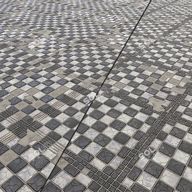 Seamless Brocken Gray Tiles 3D model image 7