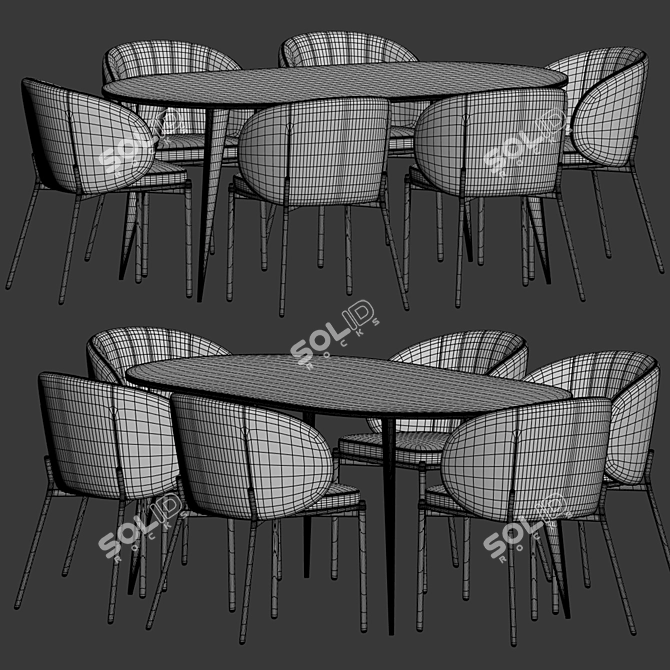 Modern Dining Set with Metal, Wood, and Velvet Accents 3D model image 3