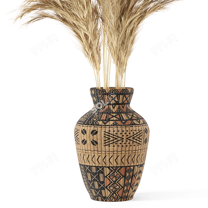 Elegant Pampas Plant Set in Wicker Vase 3D model image 2