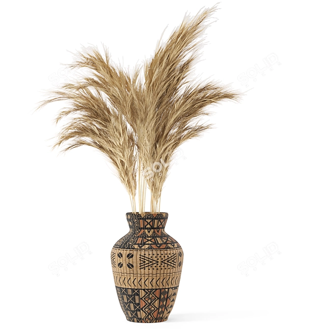 Elegant Pampas Plant Set in Wicker Vase 3D model image 3