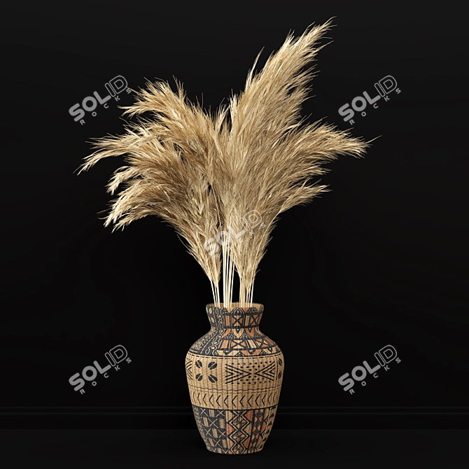 Elegant Pampas Plant Set in Wicker Vase 3D model image 5