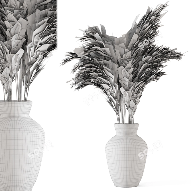 Elegant Pampas Plant Set in Wicker Vase 3D model image 6