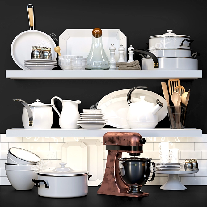 Versatile Kitchen Collection: Saucepan, Duckling, Food Processor, Frying Pan, Service 3D model image 1