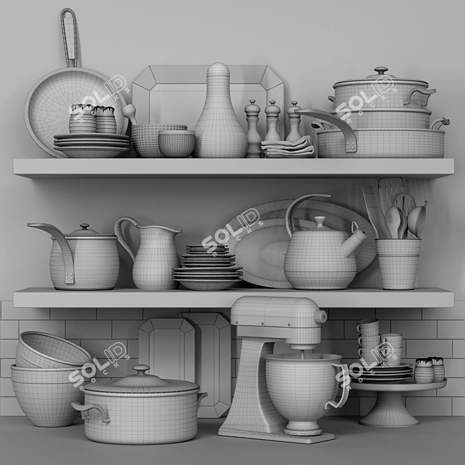 Versatile Kitchen Collection: Saucepan, Duckling, Food Processor, Frying Pan, Service 3D model image 2