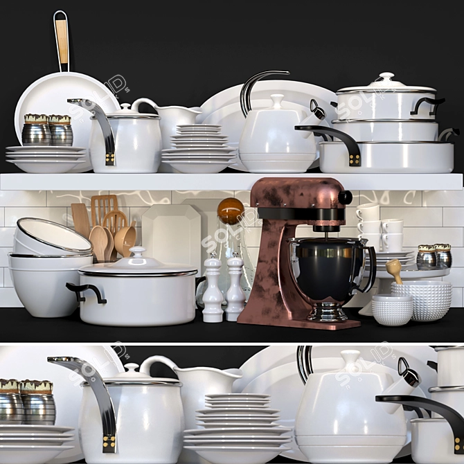 Versatile Kitchen Collection: Saucepan, Duckling, Food Processor, Frying Pan, Service 3D model image 3