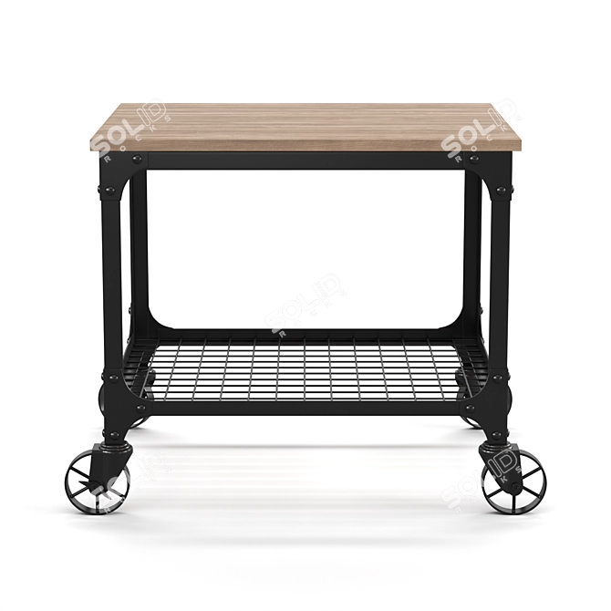 Industrial Style Rolling Bar Cart 3D model image 2