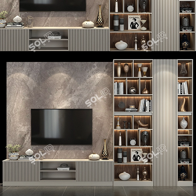 Modern TV Wall Set: Stylish and Functional 3D model image 1