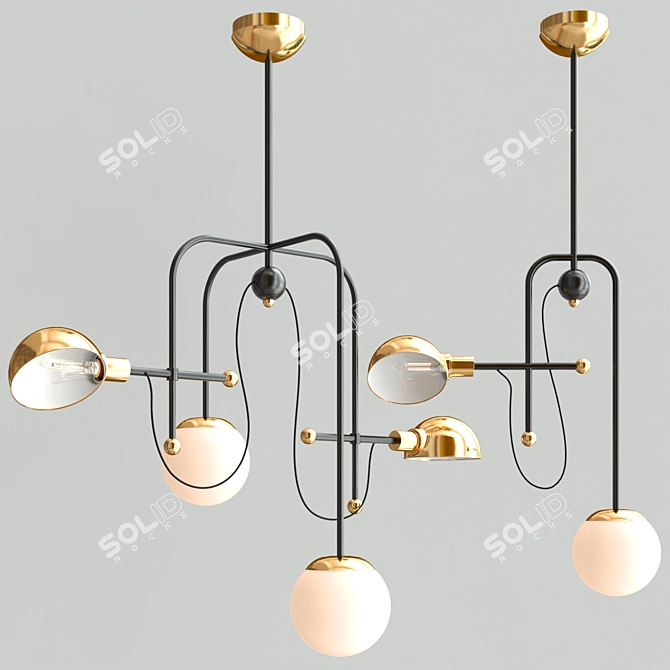 Modern Pendant Lamp with Dual Shades 3D model image 2