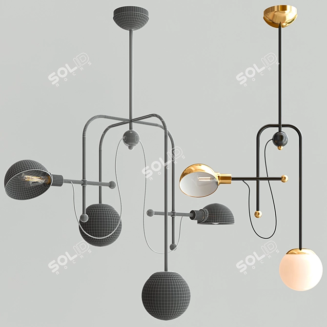 Modern Pendant Lamp with Dual Shades 3D model image 4