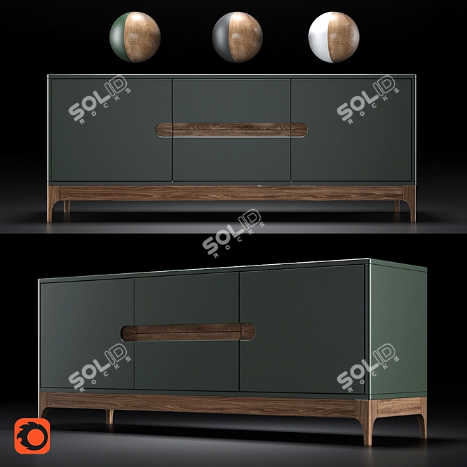 Modern Oak TV Console 3D model image 1