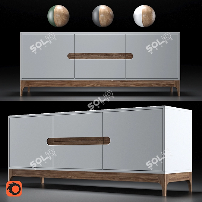Modern Oak TV Console 3D model image 10