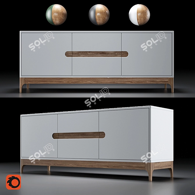 Modern Oak TV Console 3D model image 16