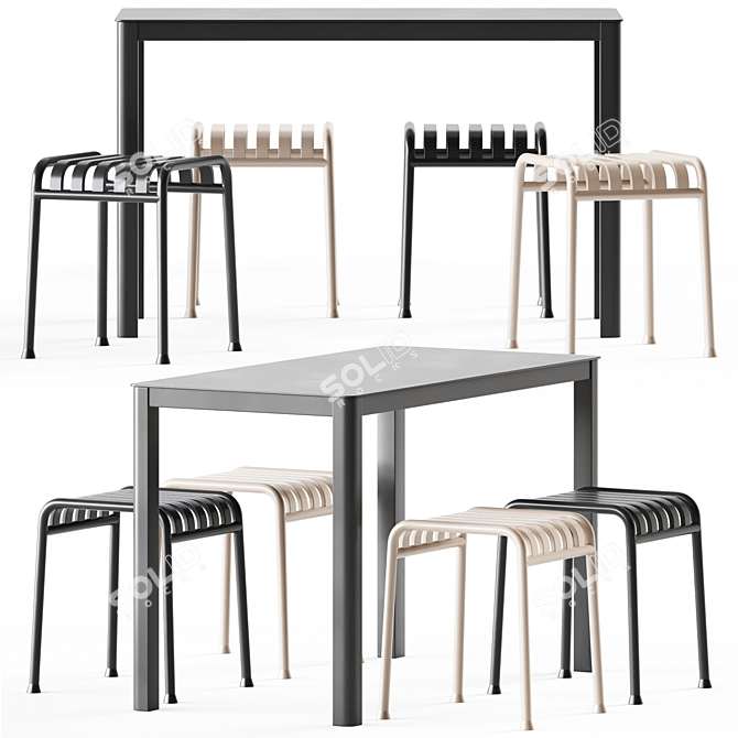 Elegant Dining Set: La Table & Palissade Stool 3D model image 1