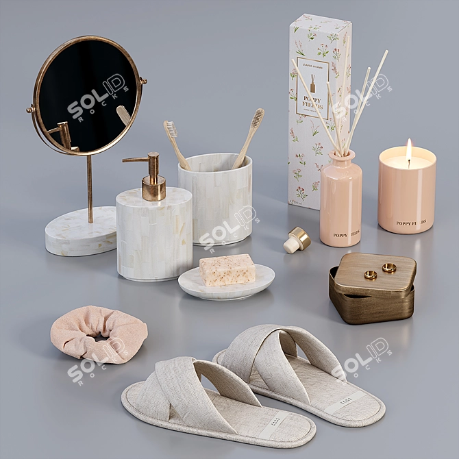 Elegant Mother of Pearl Bathroom Set 3D model image 5