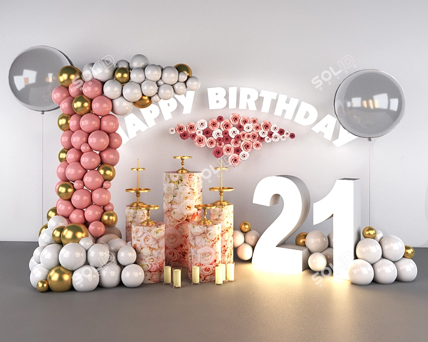 Sparkling Birthday Balloon Decor 3D model image 5
