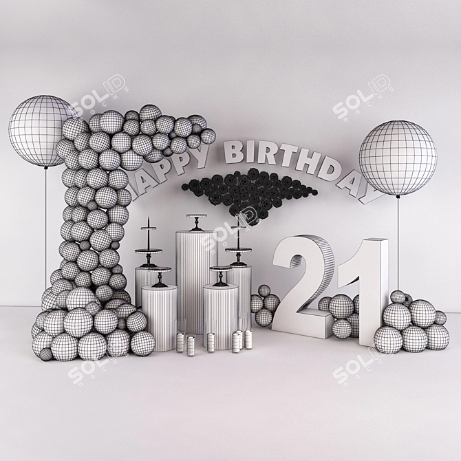 Sparkling Birthday Balloon Decor 3D model image 6